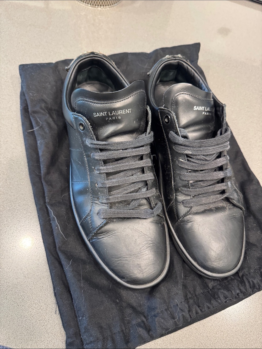 Saint Laurent Black Leather Low-Top Sneakers - Tonal Lace-Up